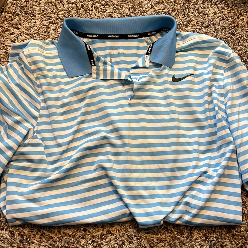 Blue and White Striped Nike Golf Polo Men